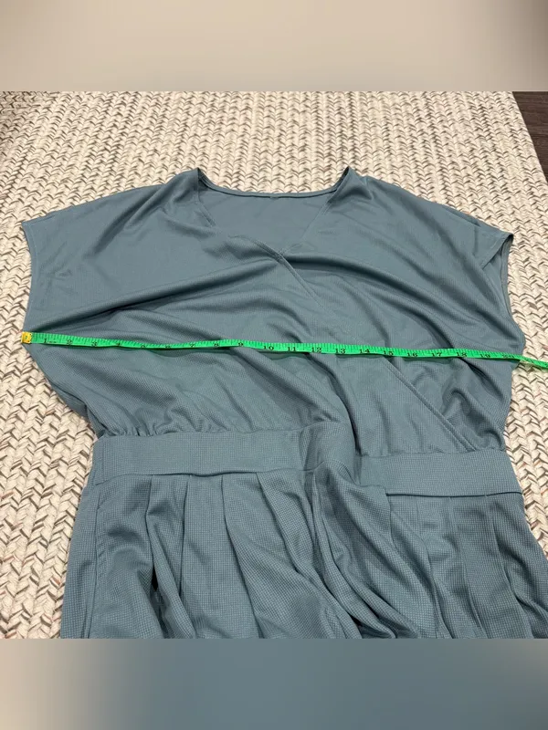 NWOT Halara Blue V Neck Short Sleeve Wide Leg Flowy Waffle Casual Jumpsuit - Image 12