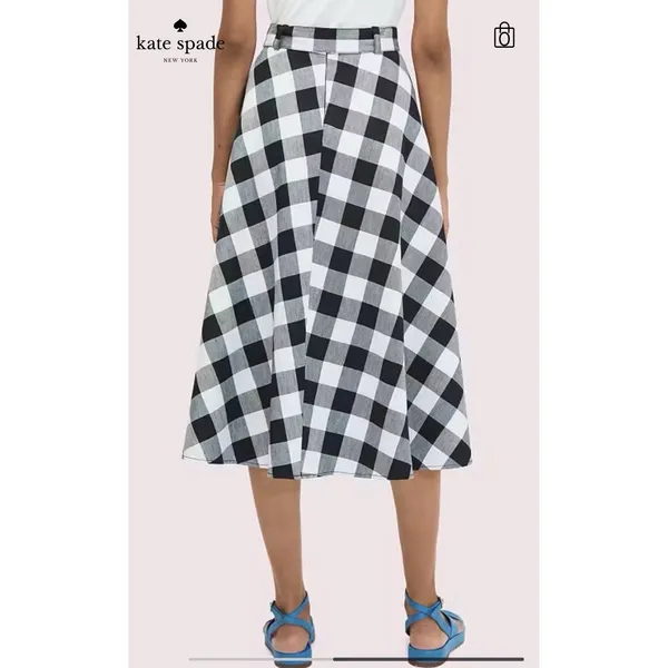 New Kate Spade New York Linen Blend Gingham Belted Skirt‎ Size 0 Black/White - Image 2
