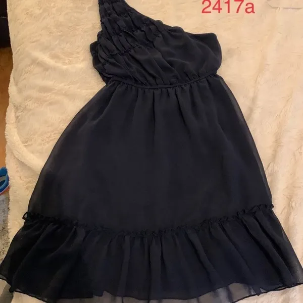 YA Los Angeles Navy Blue One Shoulder Ruched Chiffon Mini Dress‎ Small - Image 3
