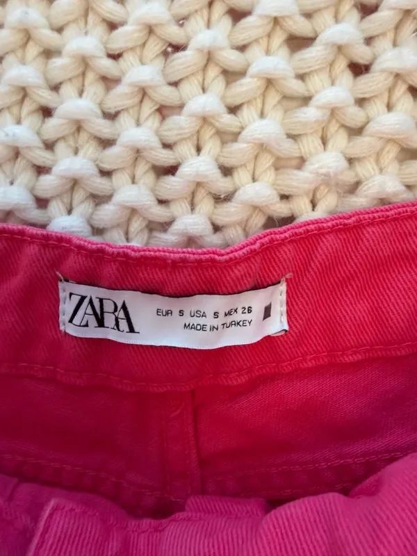 Zara Pink Denim Skort Shorts with Button Wrap Front - Image 2