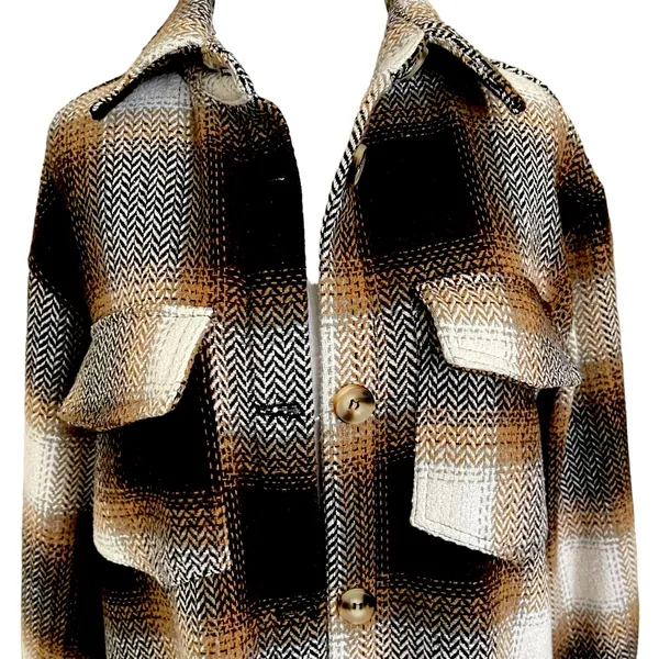 New Sweet Lovely by Jen Long Button Up Plaid Shacket M Brown Size M - Image 4