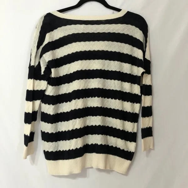 MADEWELL Striped White Black Knit V-Neck Sweater Womens XS Slouchy Oversized - Image 7