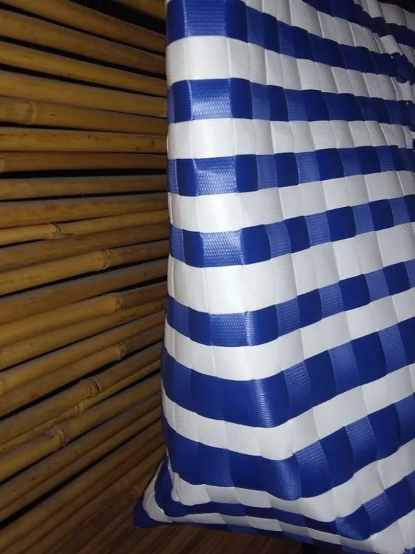 Wax Straw L Seaside Striped Tote Bag in Blue White - Image 5