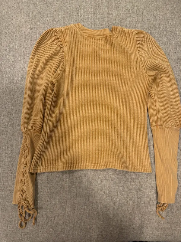 Free People One Tasha Thermal Waffle Knit Lace Up Puff Sleeve Women's Size Small - Image 5