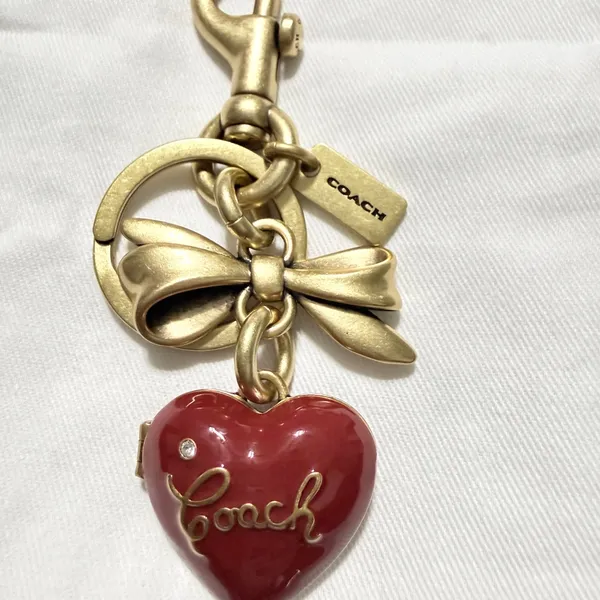 Coach Bow Heart Locket Bag Charm Keychain - Image 3