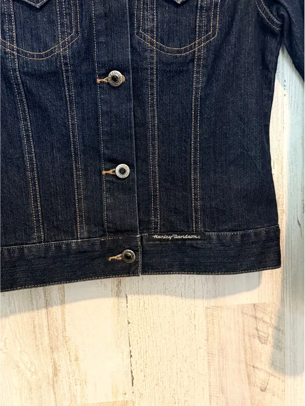 Harley-Davidson Women’s XS Denim Jacket Eagle Rhinestone Embroidered Moto - Image 8