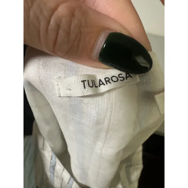 Tularosa x Revolve | Striped Blue Gold Metallic Bell Sleeve V-Neck Crop Top, S‎ - Image 6