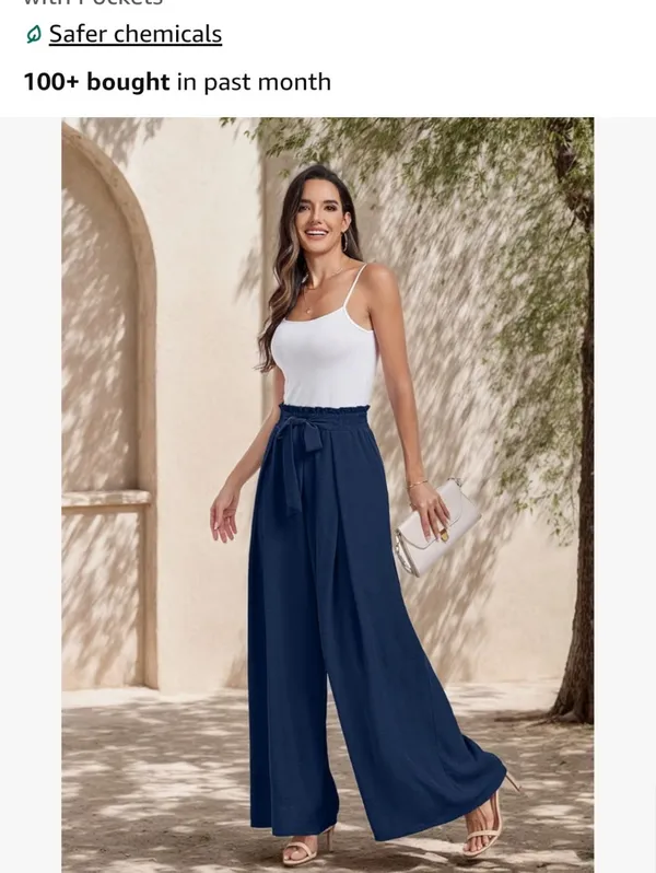 Wide Leg Palooza High-Waist Tie-Belt Pants in Navy Very Lightweight Size Medium - Image 2