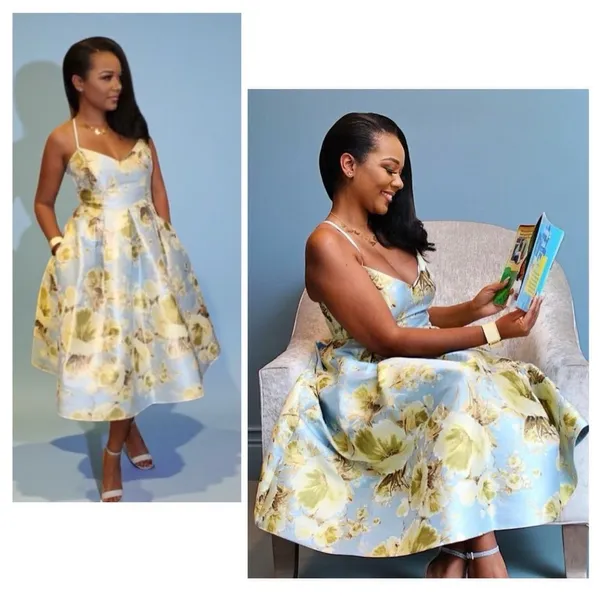 Eliza J Jacquard Brocade Floral Midi Flare Dress with Crisscross Straps - Image 4