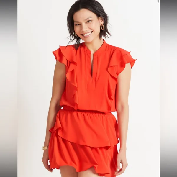 Revolve Amanda uprichard Baretta mini Dress v neck ruffle size small - Image 2
