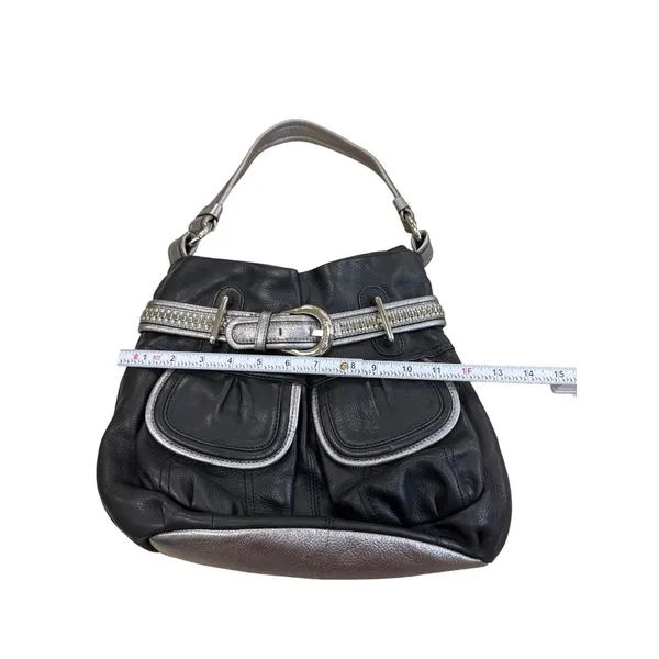 B. Makowsky Womens Black & Silver Leather Hobo Handbag Purse SKU 7813 - Image 6