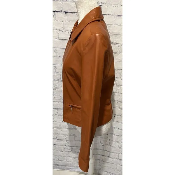 Vintage Wilsons Leather Jacket Women Orange Zip Up Size Medium - Image 4