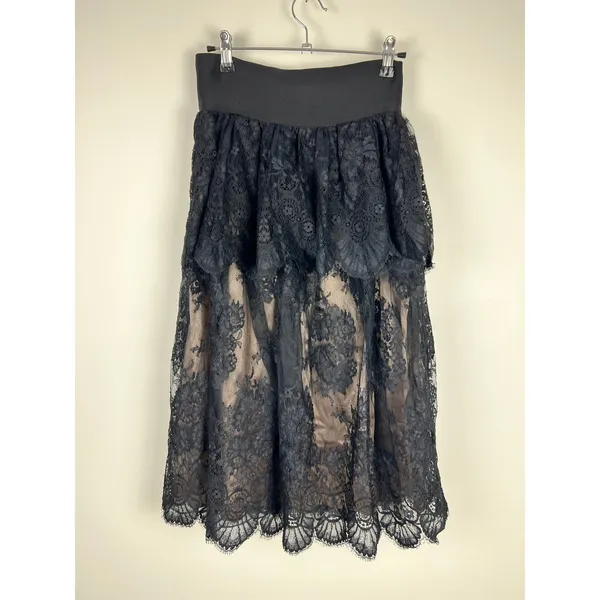 Black Lace Layered Peplum Midi Skirt Whimsygoth Gothic Romance XS - Image 3