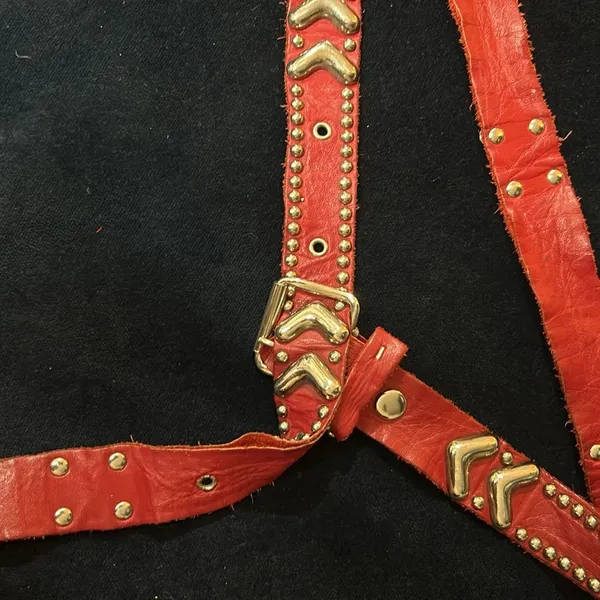 Non-Signe 1960s‎ Vintage Heavy Belt SOFT Leather RED/Silver Studded/FAT CHEVRON - Image 4