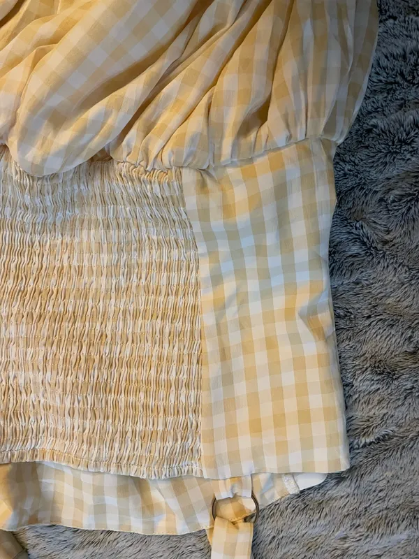 GINGHAM yellow summer corset laced midi dress with pockets - Image 6