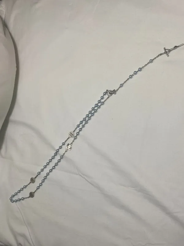 Vintage Basilica San Pietro Blue Faux Pearl Rosary Italy Catholic Prayer Beads - Image 11