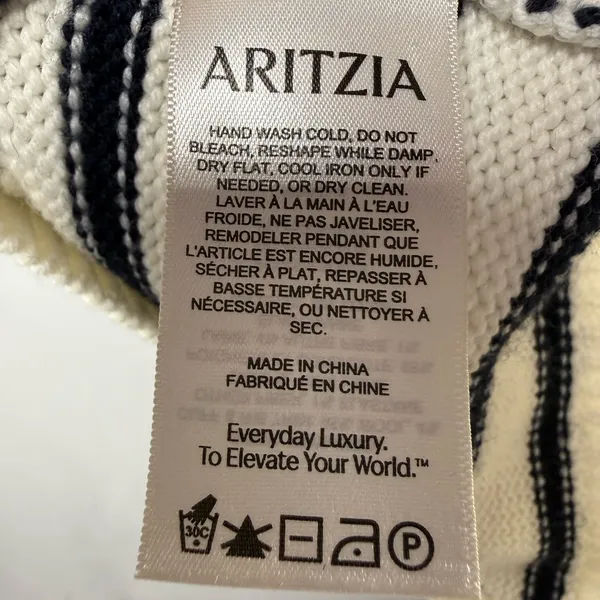 Aritzia Wilfred Clara Merino Wool Polo‎ Sweater Cream Stripe Size Medium - Image 6