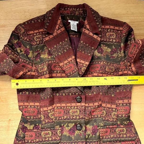 Evelyn Vintage Tapestry Style Blazer Jacket Rust Orange Floral Woven Design S - Image 6