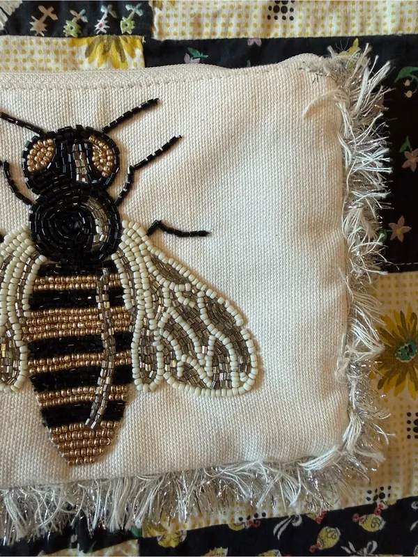 Beaded Bee Clutch in Cream and Black - Image 3