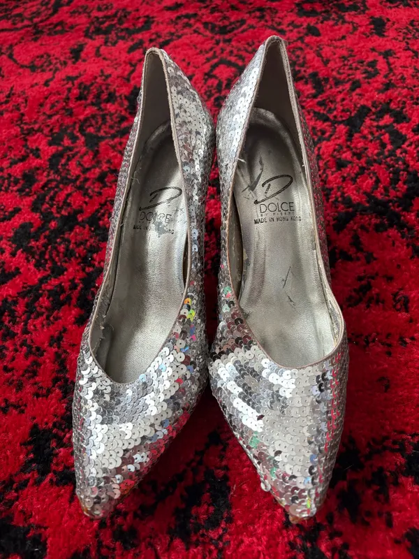Silver Vintage Sequin Heels Size 10 - Image 12