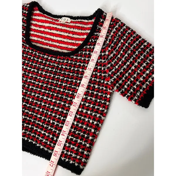 POL Fuzzy Striped Crop Sweater Top Red Black Cream Size Large - Image 6