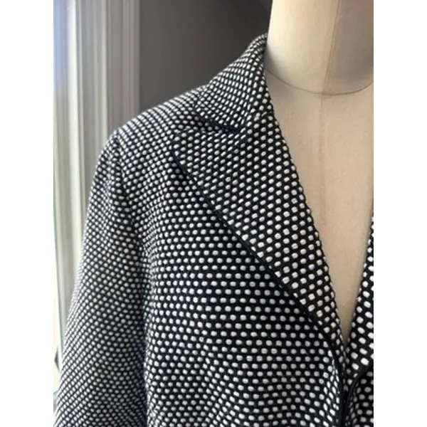 WHBM Black White Polka Dot Blazer Women's 12/14 Cotton Cropped Notch Lapel - Image 5