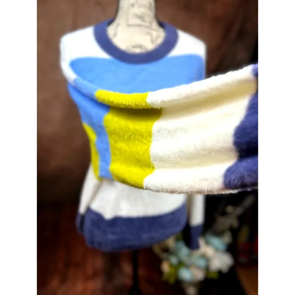 Oversized Bright Fluffy Soft Knit Collar Cuffs Aerie Flurry Crew Sweater L - Image 6