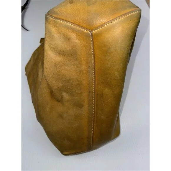 Frye Melissa Leather Mustard Tote Bag Cognac Large Shoulder Handbag W Stain‎ - Image 11