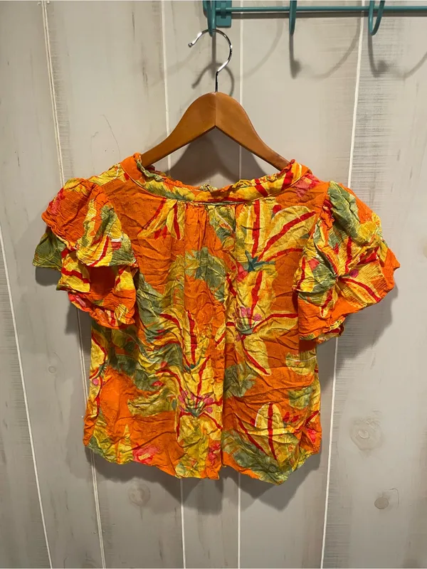 Cute orange creamsicle tropical ruffle sleeve crop top Haute Hippie - Image 7