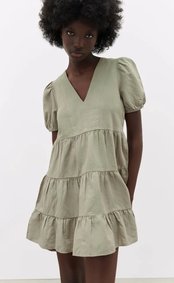 Zara Linen Blend Tiered Dress - Image 2
