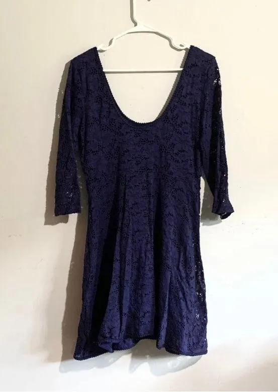 Free People 3/4 Sleeve Lace Dress in Navy Size: Medium - Image 3