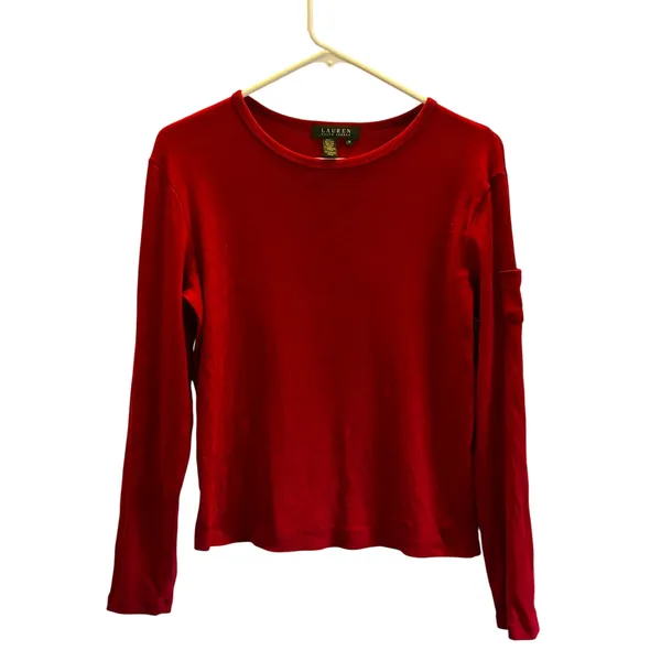 Ralph Lauren red long sleeve tee shirt medium preppy holiday - Image 2