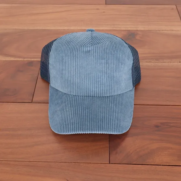Free People Trucker Hat Women OS Blue Cohen Cord Curved Brim Adjustable Snapback - Image 2