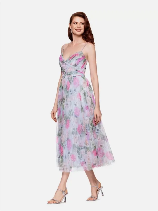 Betsy & Adam Petite Pleated Tulle Midi Dress - Image 3