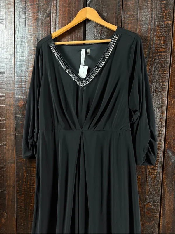 NY Collection Black V-Neck Jersey Dress with Chain Trim NWT 1X - Image 5