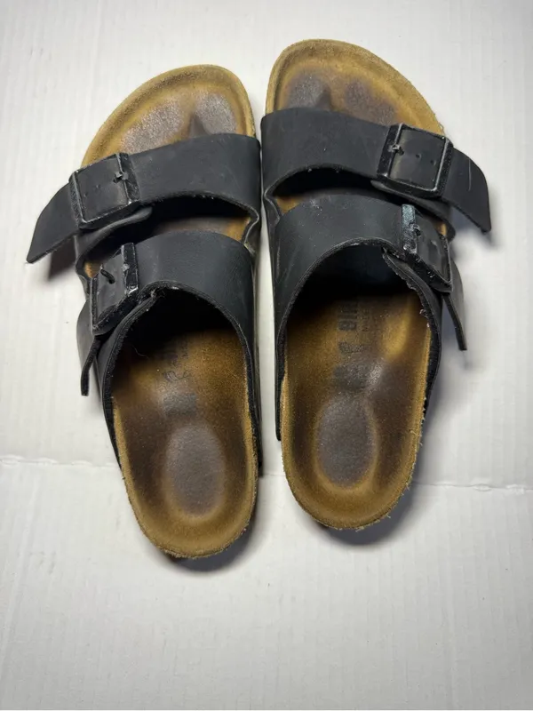 Birkenstock Arizona Black Leather Sandals Size 38 - Image 2
