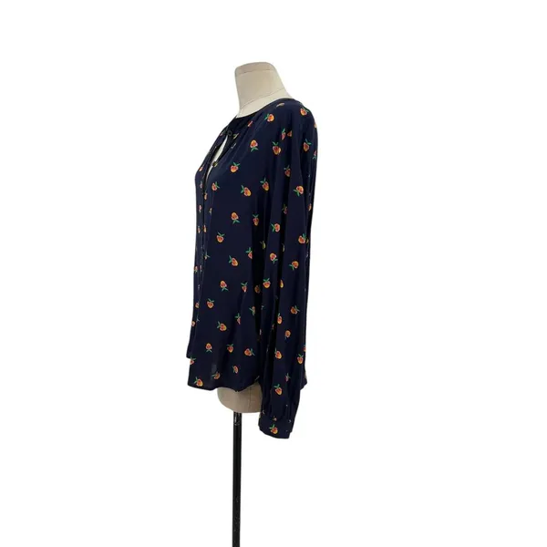 Anthropologie Kendra Dandy Dreamer Buttondown Top Blouse Pineapple Navy Blue‎ 12 - Image 7