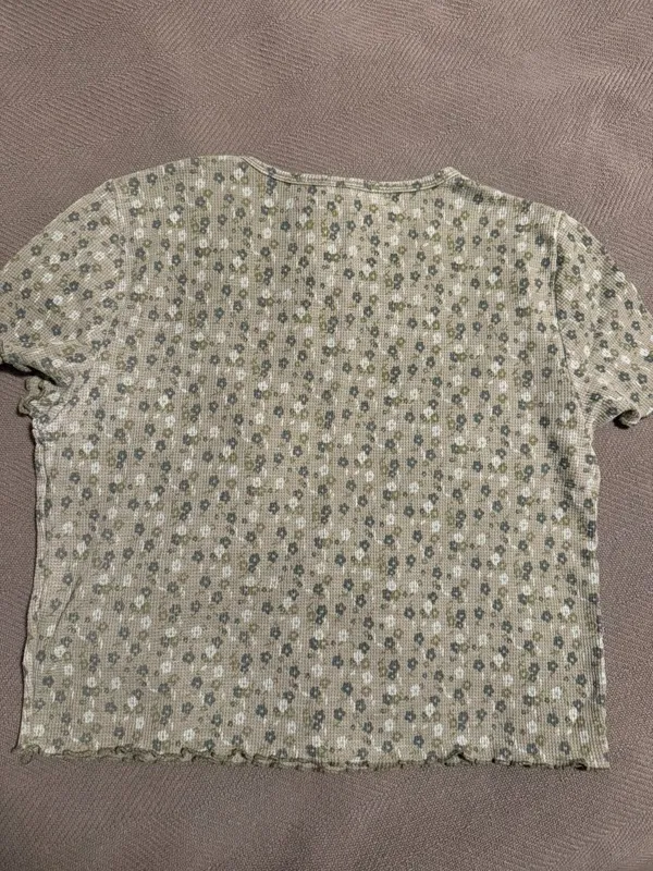 American Eagle Outfitters Crop Top Women XL Green Floral Round Neck Pullover - Image 7
