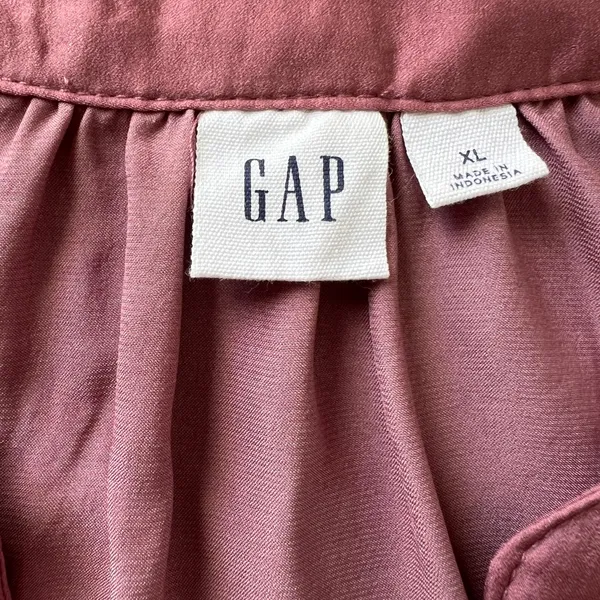 GAP Deco Rose Silky V-Neck Blouse XL Long Sleeve Draped Top - Image 4