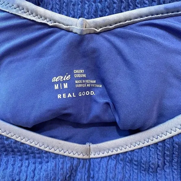 Aerie Real Good Blue Textured Cheeky Bikini Bottom Medium Crinkle Swim - Image 5