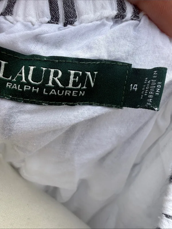 Lauren Ralph Lauren White Maxi Dress Black Stripes Ruffled Tiered Hem Sz 14 - Image 7
