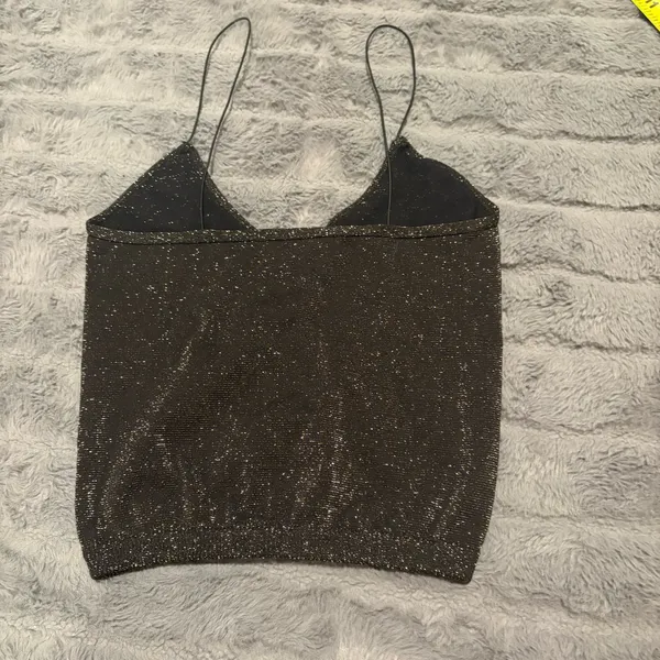 Free People Intimately Metallic Shimmer Cropped Tank Top Black M/L - Image 4