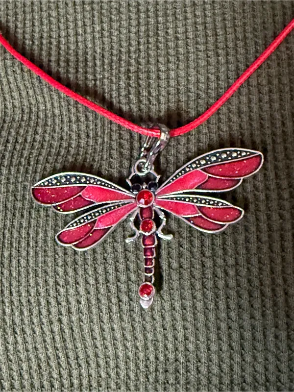 Red Dragonfly Pendant Necklace - Women's Jewelry - Image 2