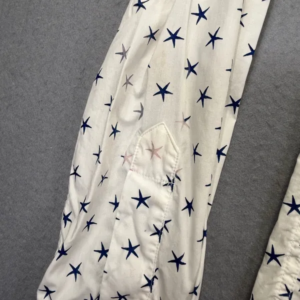 Frank & Eileen Barry White Navy Blue Star Print Cotton Button Down Shirt Small - Image 3