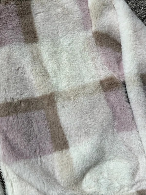 Timing Plush Zip-Up Jacket in Cream, Blush & Tan Plaid - Image 3