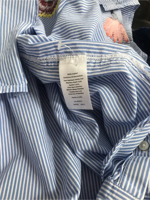 Talbots Embroidered Stripe Button-Down Shirt - Light Blue - Image 11