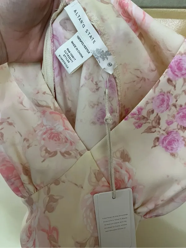 NEW Altar’d State Light Yellow & Pink Floral Maxi Dress Size Medium NWT - Image 4