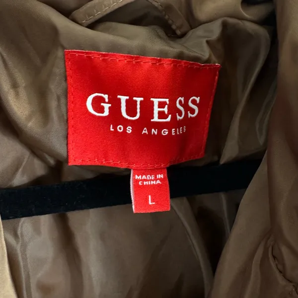 GUESS‎ Janina Brown Long Line Faux Fur Hood Full Zip Down Puffer Jacket Size L - Image 15