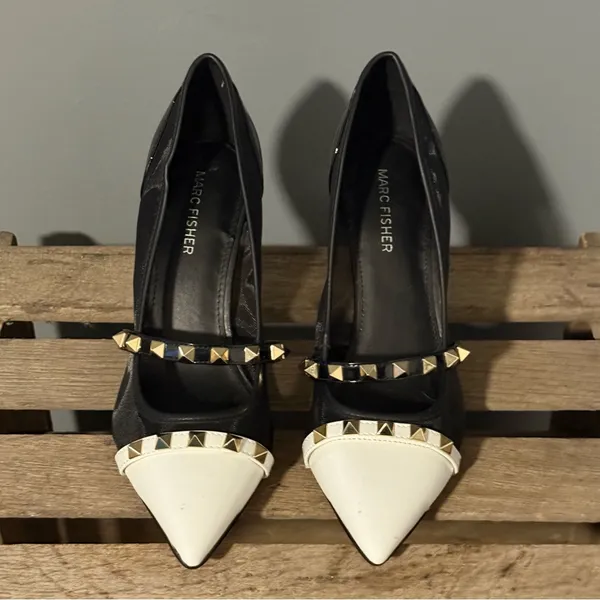 NEW Marc‎ Fisher Hadama 8M Black White Studded Heels Rockabilly A26 - Image 3
