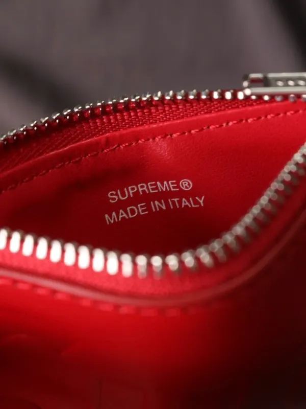 Supreme Red Embossed Leather Zip Card Sleeve with Silver Hardware - Image 5